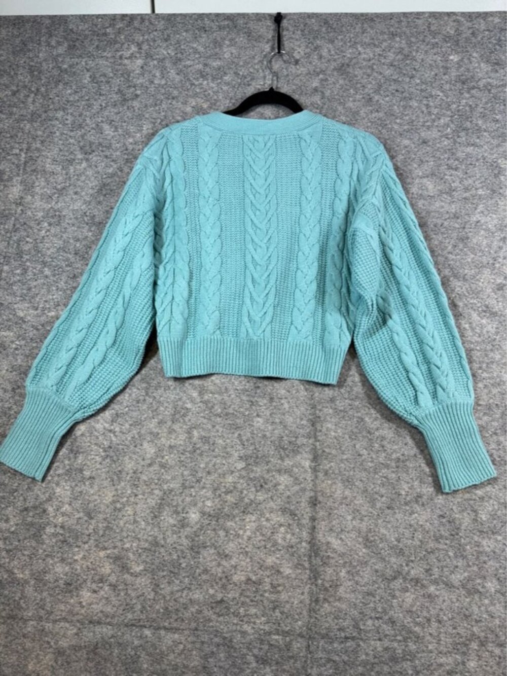 Kuwalla Cable Knit Cropped Buttoned Cardigan Sweater Teal Cozy Boho Size S Relax - Picture 11 of 13